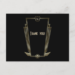 Royal Gold Art Deco Monogram Wedding Vielen Dank Postkarte