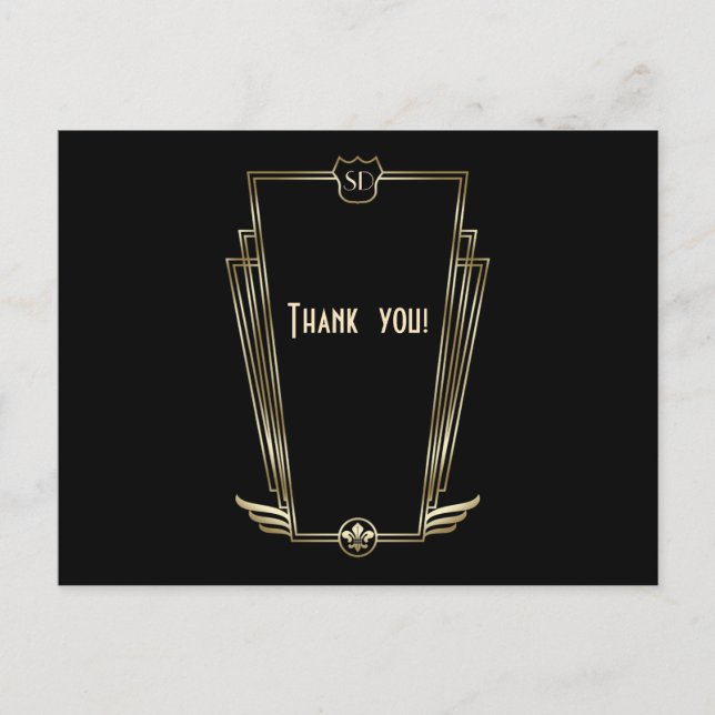 Royal Gold Art Deco Monogram Wedding Vielen Dank Postkarte (Vorderseite)