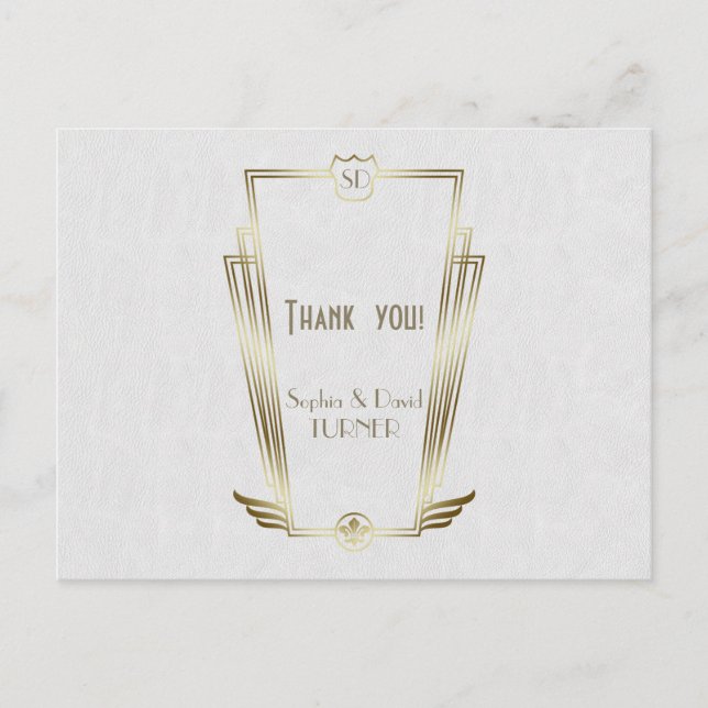 Royal Gold Art Deco Monogram Wedding Vielen Dank Postkarte (Vorderseite)