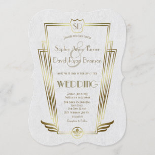 Royal Gold Art Deco Monogram White Wedite Einladun Einladung