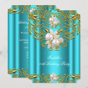Royal Gold auf Teal Pearl Elegante Geburtstagsfeie Einladung