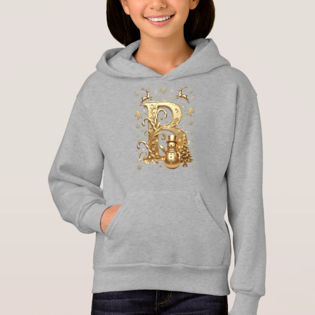 Royal Gold B Luxury Snowman Girls Hoodie (Vorderseite)