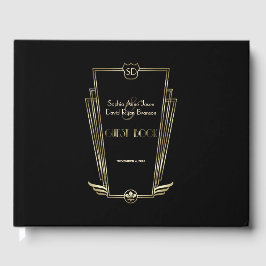 Royal Gold Black Art Deco Monogram Wedding Gästebuch