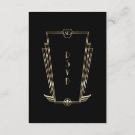 Royal Gold Black Art Deco Monogram Wedding RSVP Karte