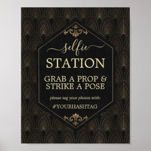 Royal Gold Black Gatsby Hochzeit Hashtag Poster