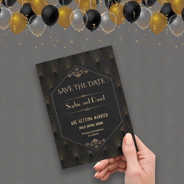 Royal Gold Black Great Gatsby Art Deco Hochzeit Einladung (save the date Art Deco roaring 1920s)