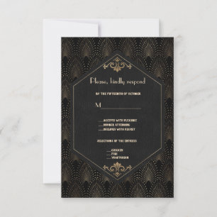Royal Gold Black Great Gatsby Art Deco Hochzeit RSVP Karte
