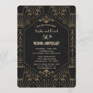 Royal Gold Black Great Gatsby  Hochzeit Jubiläum Einladung