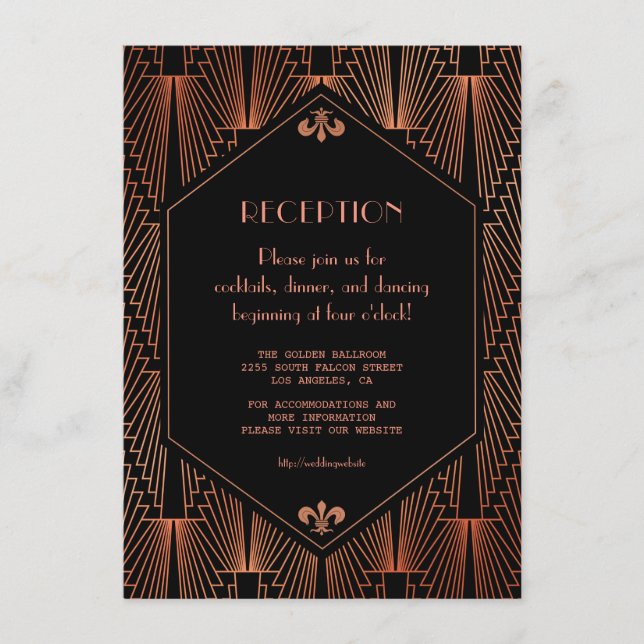 Royal Gold Black Great Gatsby Hochzeitsempfang Begleitkarte (Vorderseite)