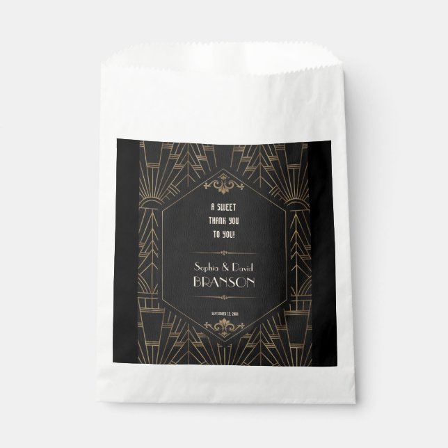 Royal Gold Black Great Gatsby Wedding DANK Geschenktütchen (Vorderseite)