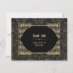 Royal Gold Black Great Gatsby Wedding Vielen Dank Postkarte