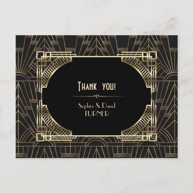 Royal Gold Black Great Gatsby Wedding Vielen Dank Postkarte (Vorderseite)