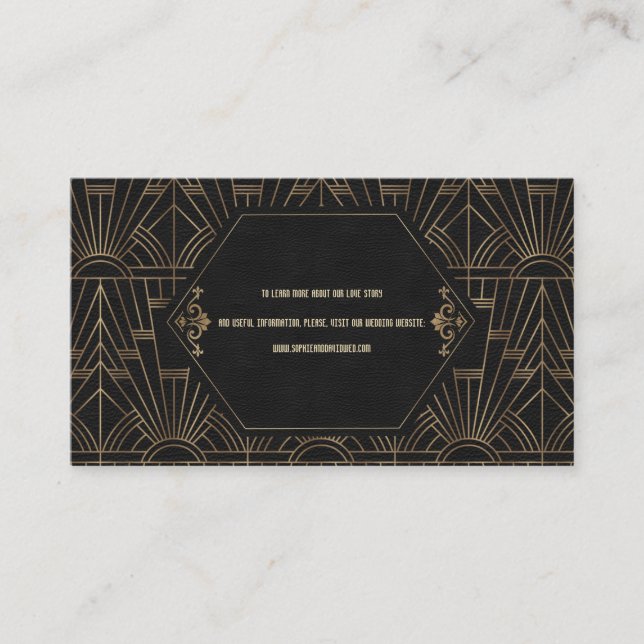 Royal Gold Black Great Gatsby Wedding Website Visitenkarte (Vorderseite)