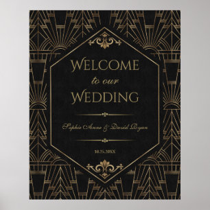 Royal Gold Black Great Gatsby Wedding Willkommensz Poster