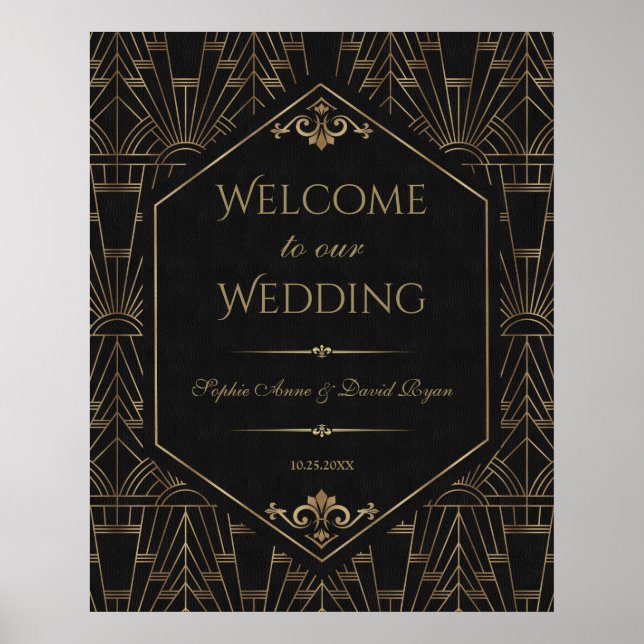 Royal Gold Black Great Gatsby Wedding Willkommensz Poster (Vorne)