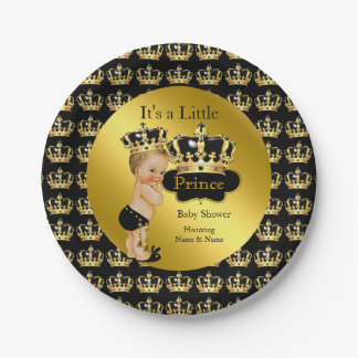 Royal Gold Black Prince Crown Baby Dusche Blonde Pappteller