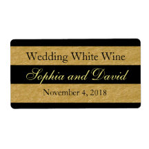 Royal Gold Black Stripes Wedding Wine Label