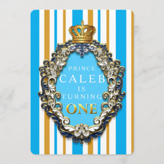 Royal Gold & Blue Crown 1. Geburtstag Einladung