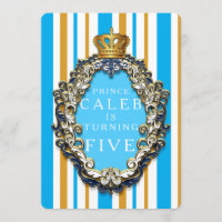 Royal Gold & Blue Crown Einladung zum Geburtstag