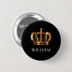 Royal Gold Crown Personalisiert Name Black Button