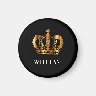Royal Gold Crown Personalisiert Name Black Magnet