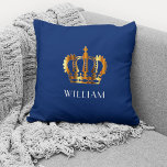 Royal Gold Crown Personalisiert Name Blue Kissen<br><div class="desc">Royal Gold Crown Personalisiert Name Blue Throw Kissen</div>