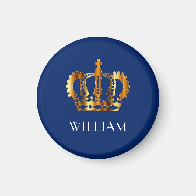 Royal Gold Crown Personalisiert Name Blue Magnet (Vorne)