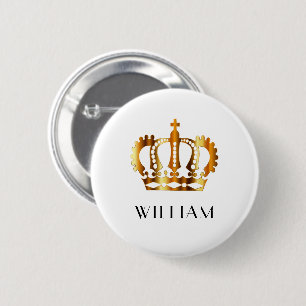 Royal Gold Crown Personalisiert Name White Button