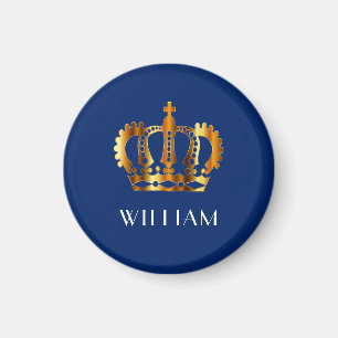 Royal Gold Crown Personalized Name Blue Magnet