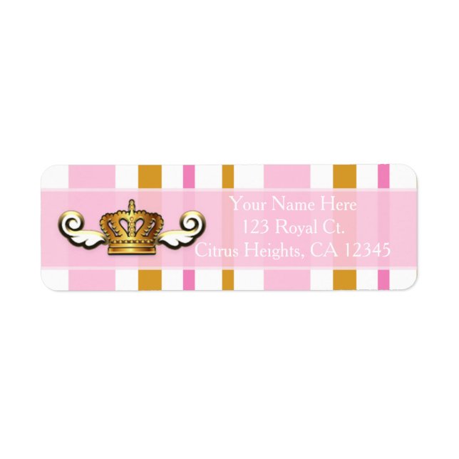Royal Gold Crown Pink Princess Party Address Label (Vorne)