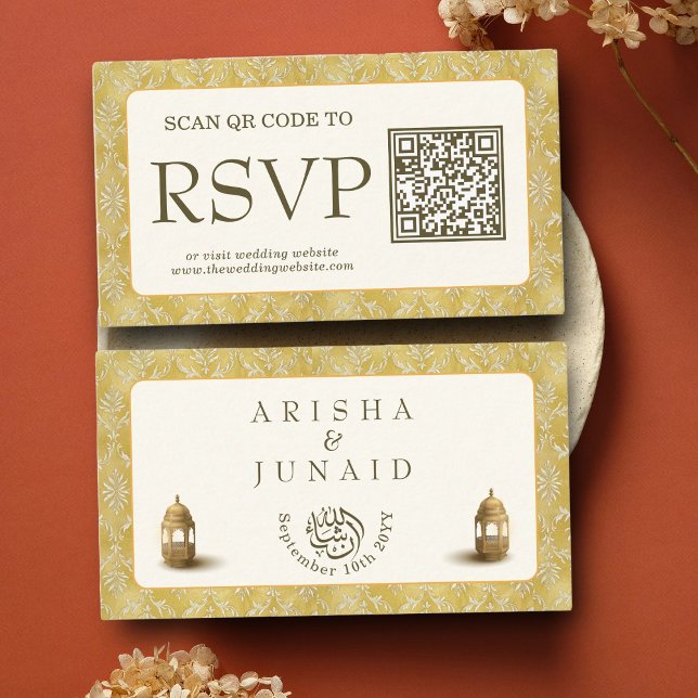 Royal Gold Damask Muslim QR Code UAWG Wedd Website Begleitkarte (Von Creator hochgeladen)