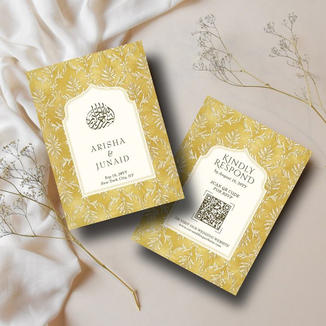 Royal Gold Damask Muslim QR Code UAWG Wedd Website Begleitkarte (Von Creator hochgeladen)