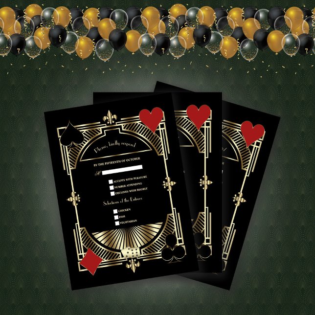 Royal Gold Fleur-de-lis Great Gatsby Wedding RSVP Karte (Von Creator hochgeladen)