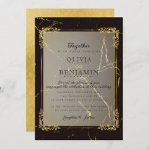 Royal Gold Frame Florales & Black Marbled Wedding
