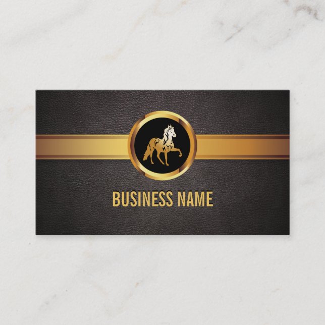 Royal Gold Horse Dark Leather Business Card Visitenkarte (Vorderseite)