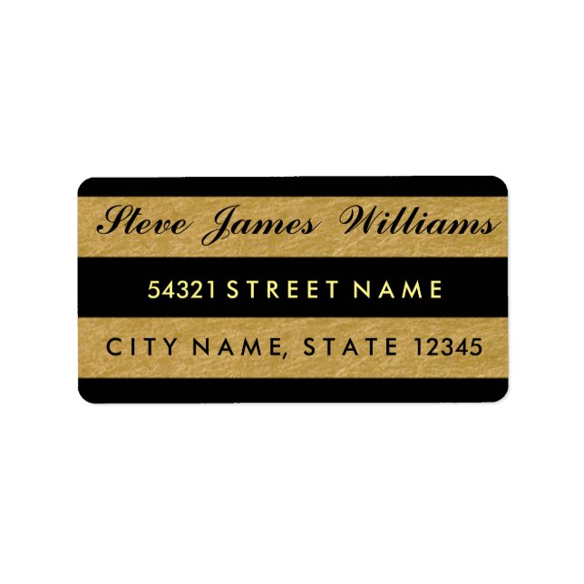 Royal Gold Leaf Black Stripes Address Labels Adressaufkleber (Vorne)