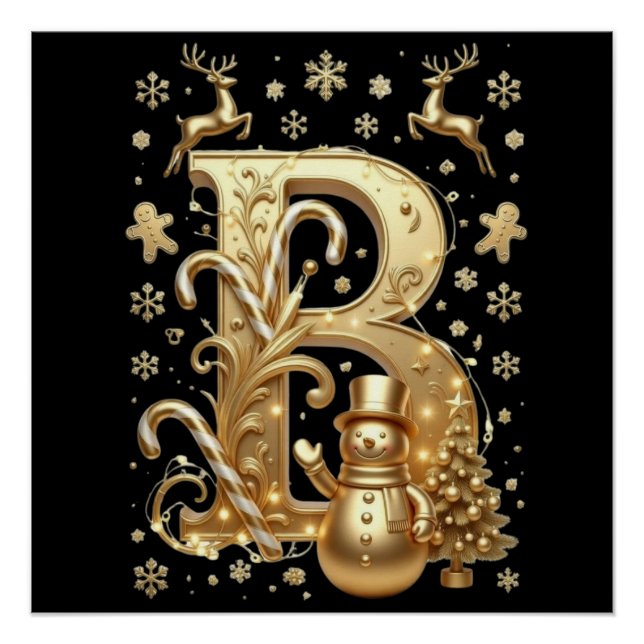Royal Gold Letter B Luxury Snowman Glossy Poster  (Vorderseite)