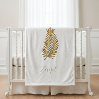 Royal Gold Palmwedel & Krone Babydecke - Fleecedecke