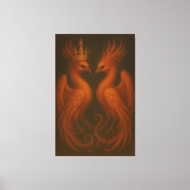 Royal Gold Phoenix Pair · Luxury Fine Art Canvas Leinwanddruck (Vorderseite)