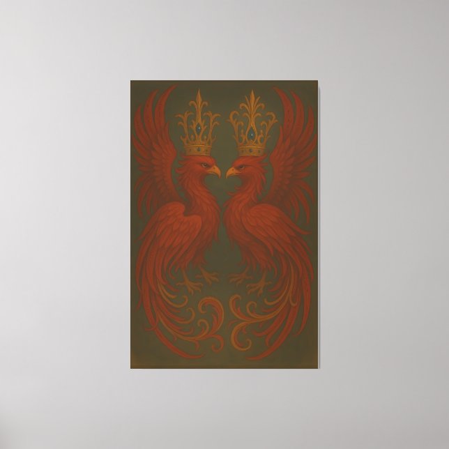 Royal Gold Phoenix Pair · Luxury Fine Art Canvas Leinwanddruck (Vorderseite)