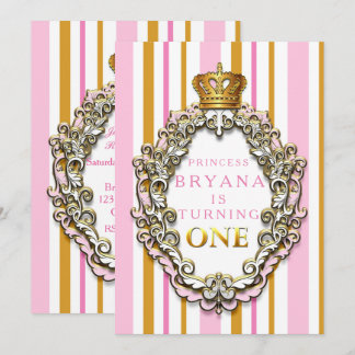 Royal Gold & Pink Crown 1. Geburtstag Einladung