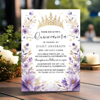 Royal Gold Tiara Lilac Light Lila Quinceanera Einladung