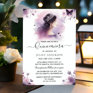Royal Gold Tiara Lilac Light Lila Quinceanera Einladung