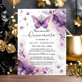 Royal Gold Tiara Lilac Light Lila Quinceanera Einladung
