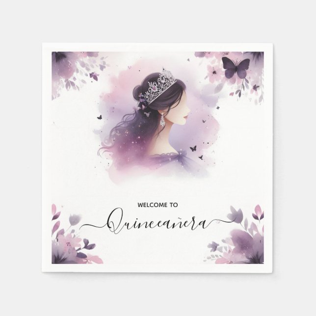 Royal Gold Tiara Lilac Light Lila Quinceanera Serviette (Vorderseite)