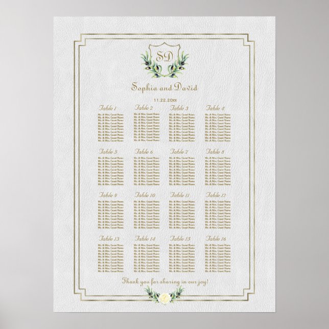 Royal Gold Wappen Lush Greenerity Seating Chart Poster (Vorne)