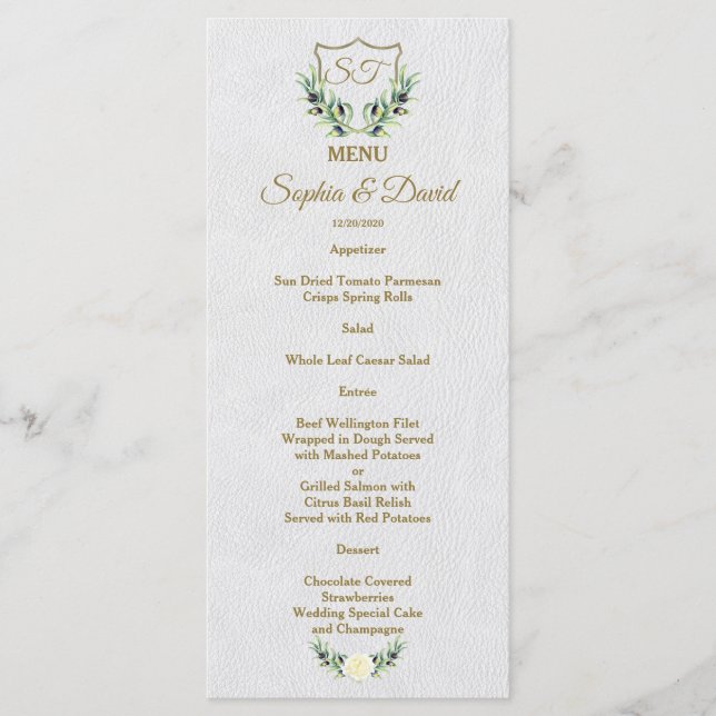 Royal Gold Wappen Lush Greenerity Wedding Menu Menükarte (Vorderseite)