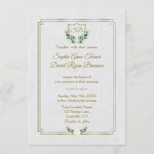 Royal Gold Wappen Lush Greenery Monogram Wedding Einladung