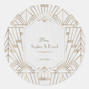 Royal Gold Weißer Great Gatsby 1920er Hochzeit Runder Aufkleber