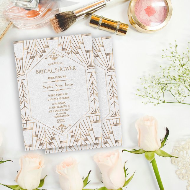 Royal Gold White Great Gatsby 1920er Brautparty Einladung (trendy white gold Art Deco bridal shower invitation, roaring 20s elegant bridal shower invite, )